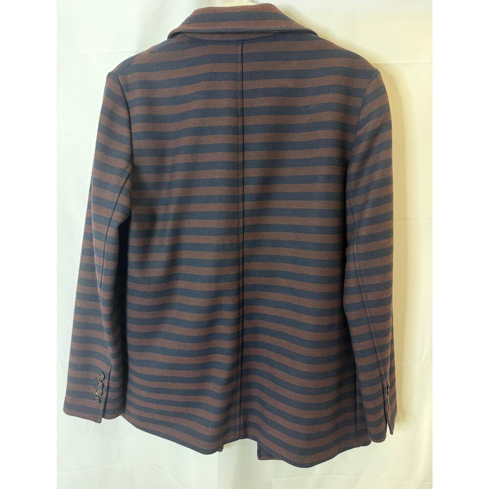 ZARA BASIC Navy/Burgundy Stripes Double Breasted Jacket Peacoat Blazer sz. S - Picture 4 of 9